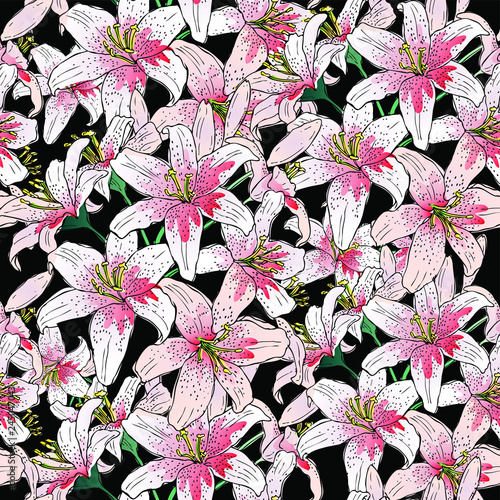 Hibiscus floral pattern in vector. Floral seamless pattern on dark background.