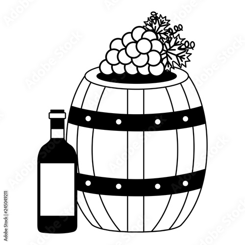 wine bottle wooden barrel grapes