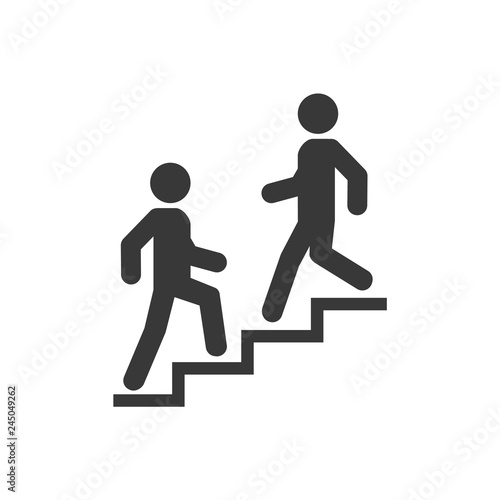Upstairs-downstairs icon sign. Walk man in the stairs. Career symbol. flat design. Vector illustration.