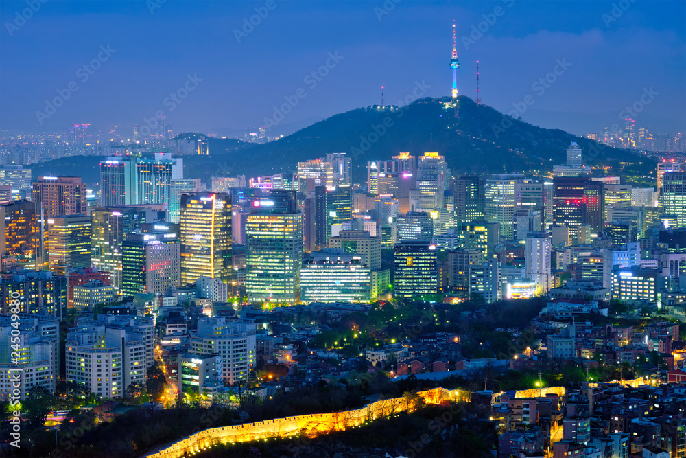 Obraz premium Seoul skyline in the night, South Korea.