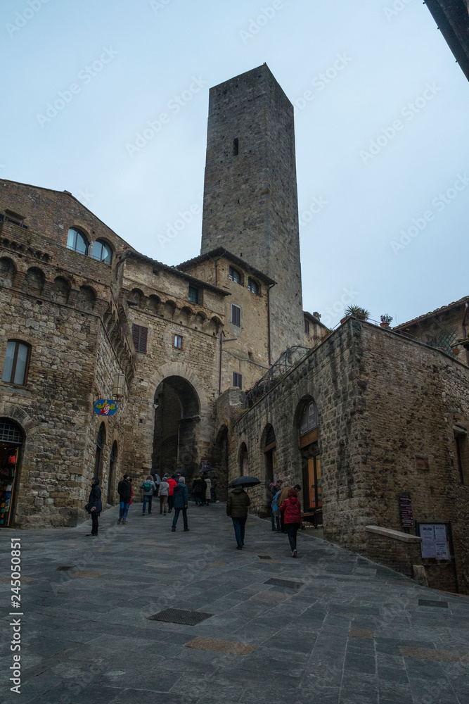 San Gimignano, A street in city center, Italy