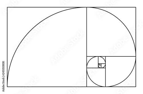 Golden ratio geometric concept. Fibonacci spiral. Vector illustration