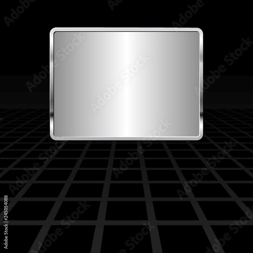 silver plaque on black background with perspective 