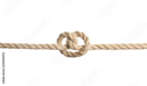 Rope with knot on white background. Simple design