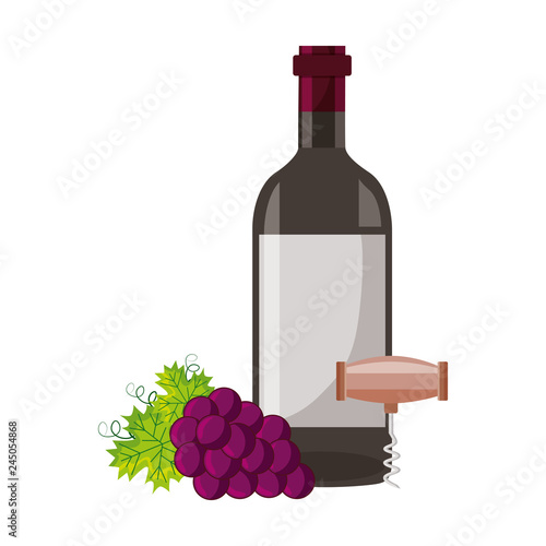wine bottle corkscrew and grapes