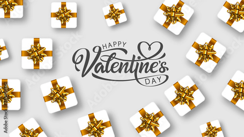 Valentines Day. Beautiful inscription in the center of the banner decorated with decorative elements. - Vector