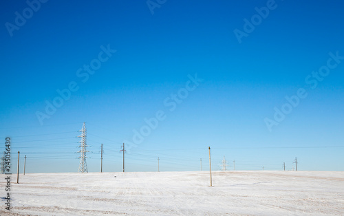 Snow Sunny snow electric poles