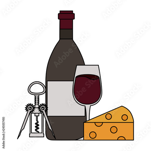 wine bottle cup cheese and corkscrew