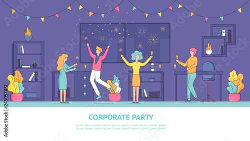 Flat Banner Illustration Corporate Party Employee