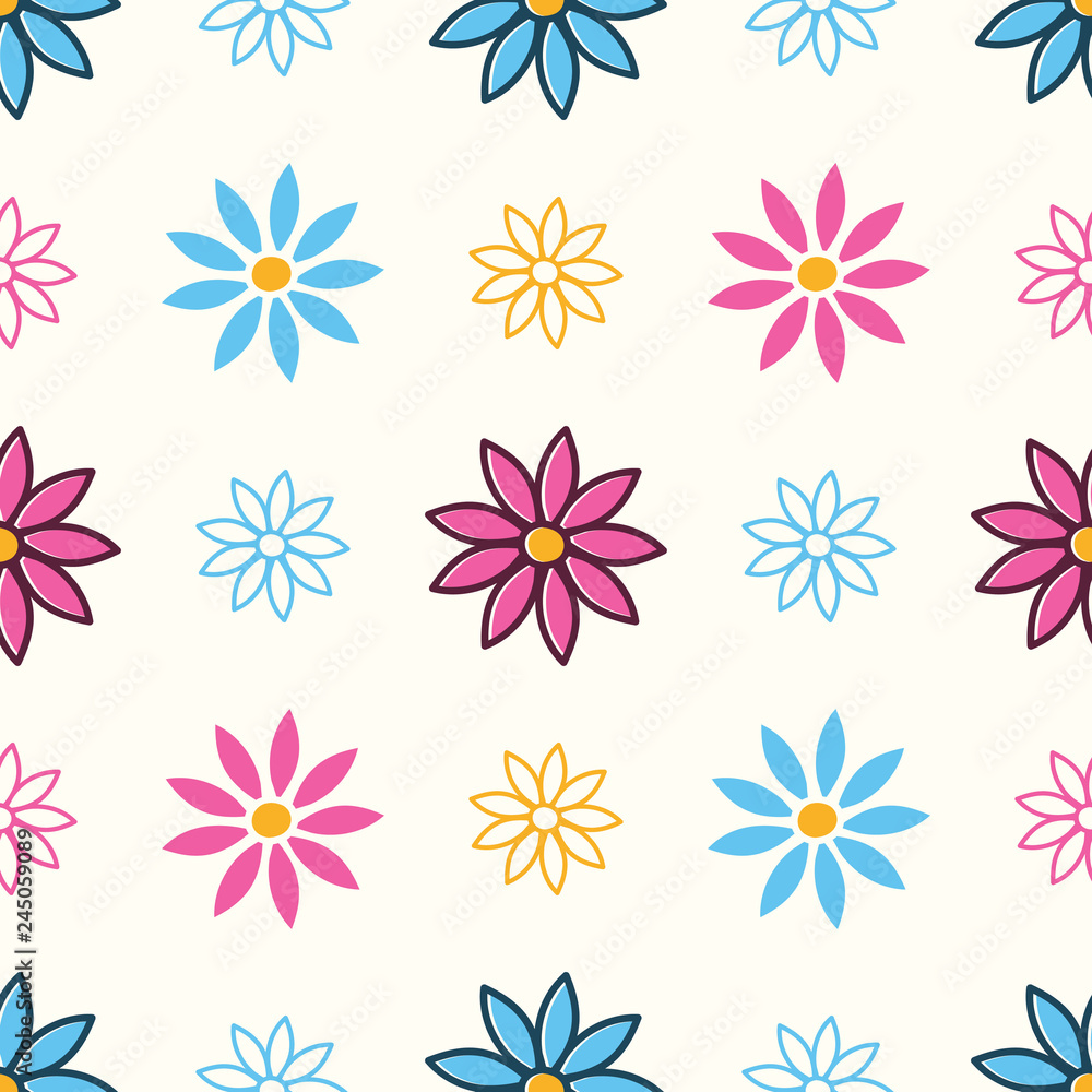 Colorful seamless pattern with abstract flowers - Vector