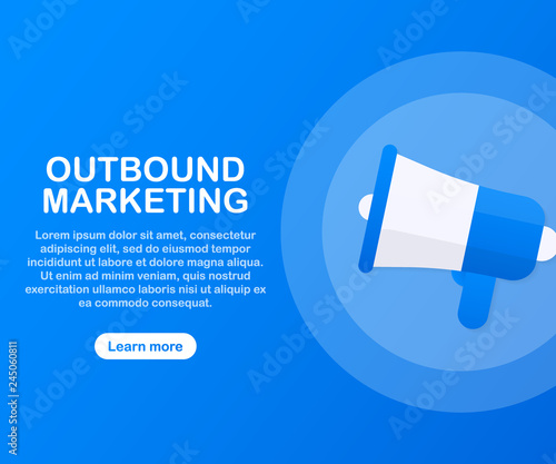 Megaphone Hand, business concept with text Outbound marketing. Vector illustration