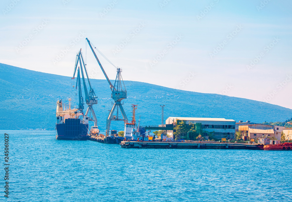  Cargo freight ship with working crane