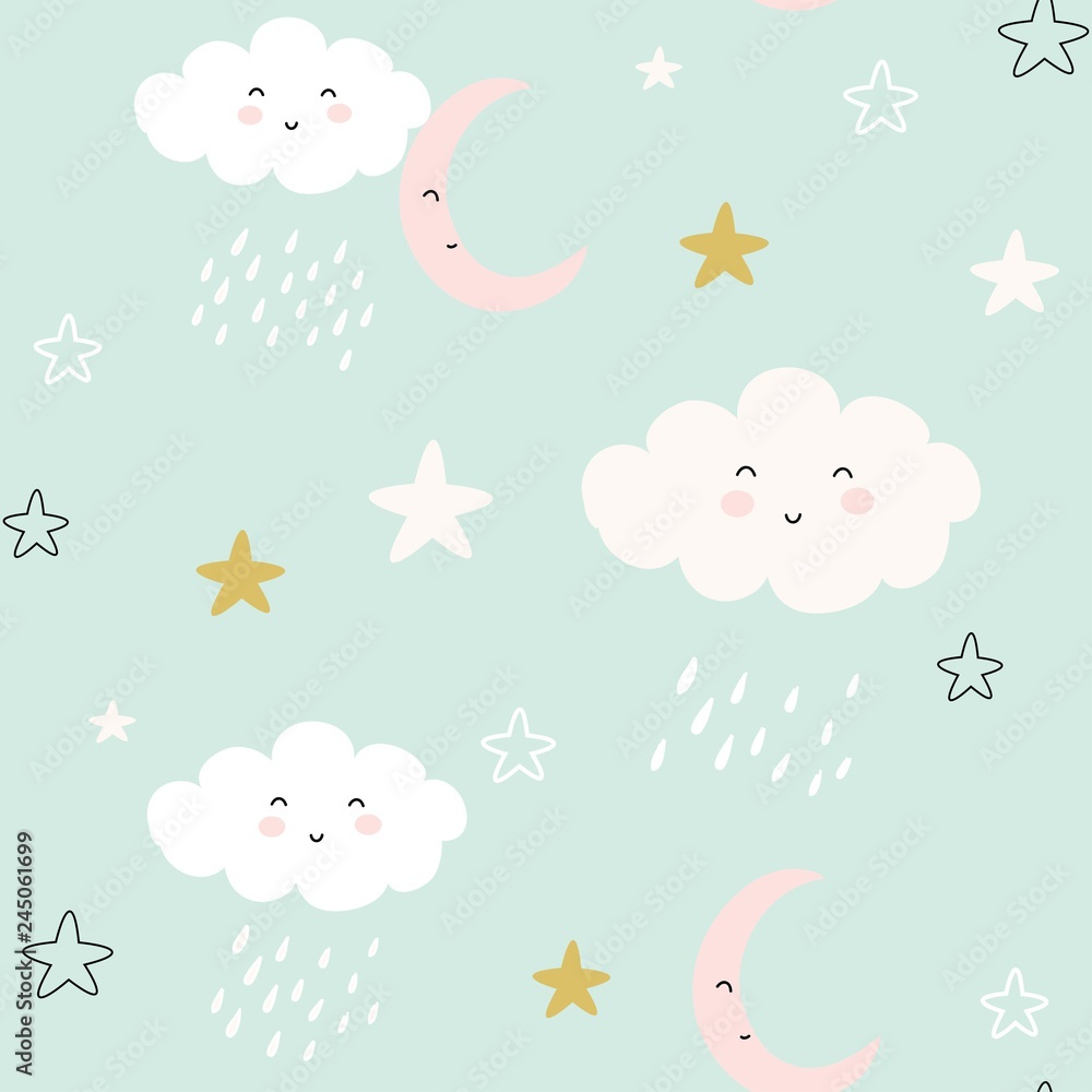 seamless pattern with cute clouds and raindrops. vector illustration, seamless pattern with cute clouds and raindrops. vector illustration,