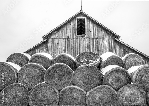 Snow barn hay bales