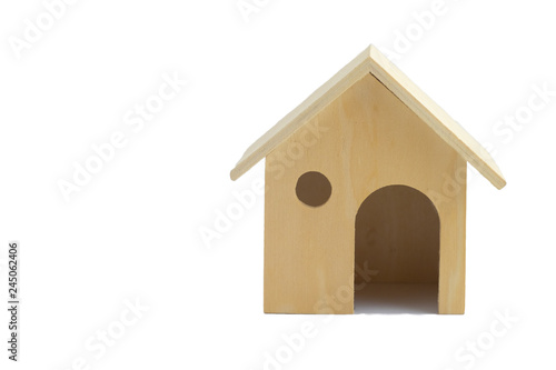 small wooden house toy clipping path on white background