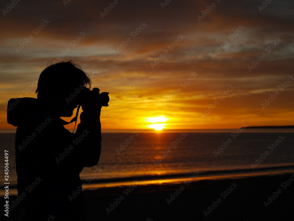 Red sunrise on the Atlantic Ocean