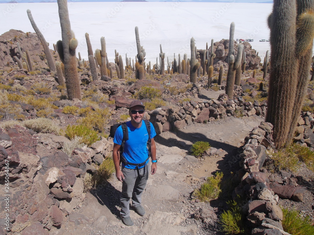 Young tourist at Salar de Uyuni, Bolivia