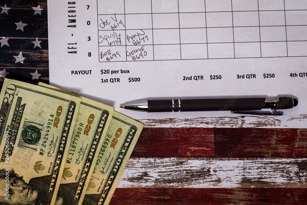 Fototapeta premium Football office pool for sports betting concept - flat lay