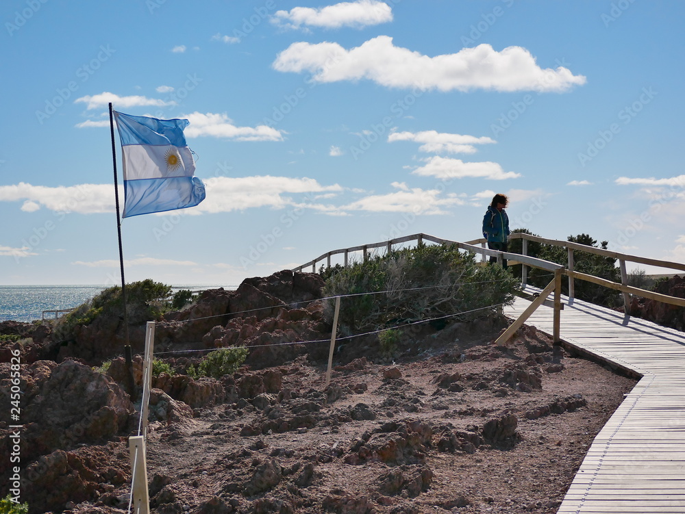Argentina flag in the strong Patagonian wind