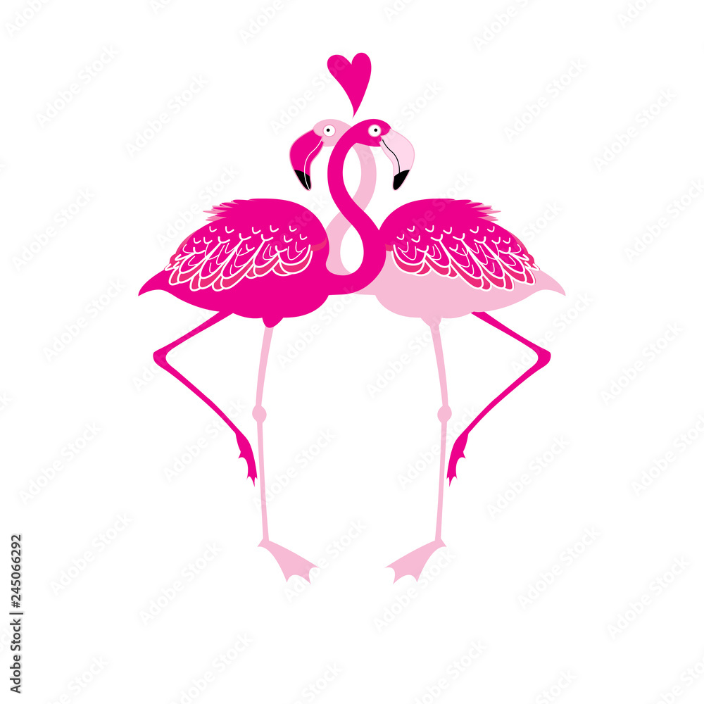 Obraz premium Festive card with pink flamingos in love over
