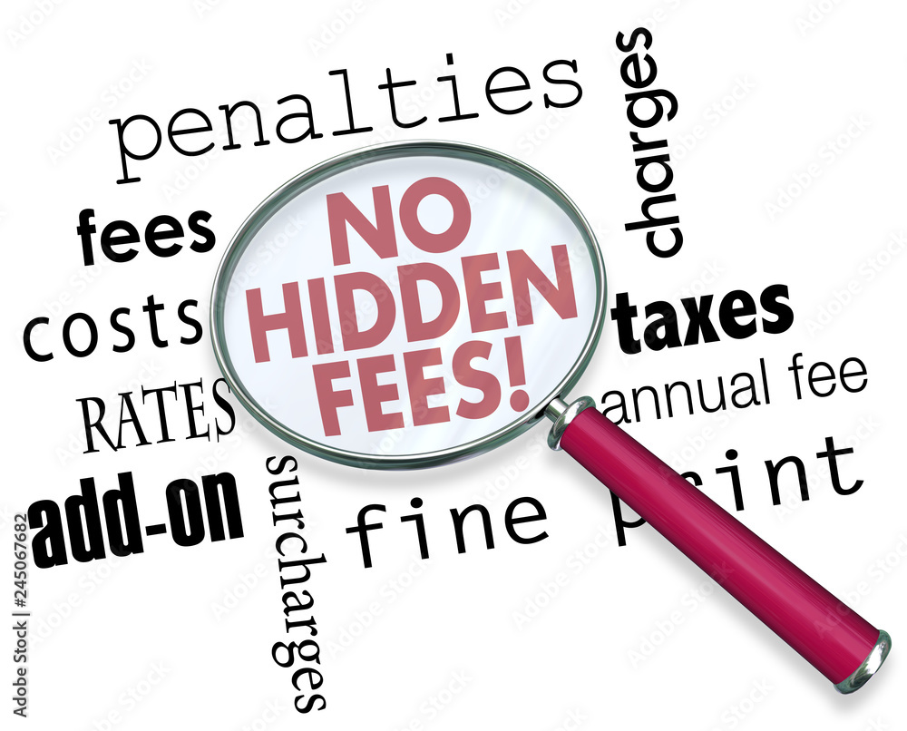 No Hidden Fees Fine Print Magnifying Glass Words 3d Illustration No Hidden Fees Fine Print Magnifying Glass Words 3d Illustration
