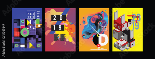2019 New Poster and Cover Design Template for Magazine. Trendy Vector Typography and Colorful Illustration Collage for Cover and Page Layout Design Template in eps10.