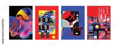 2019 New Poster and Cover Design Template for Magazine. Trendy Vector Typography and Colorful Illustration Collage for Cover and Page Layout Design Template in eps10. © yahya