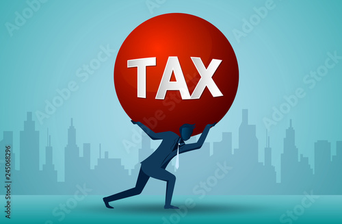Illustration of one business person who is carrying a burden of tax. cartoon vector