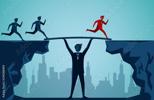 Business teamwork and compettition concept. Businessmen working together to push the organization to the goal of success. harmonious. leadership. creative idea. illustration cartoon vector