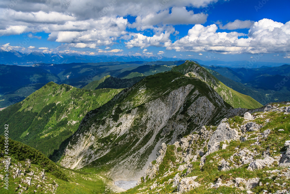 View of Lower Bohinj mountains from Konjski vrh, Slovenia