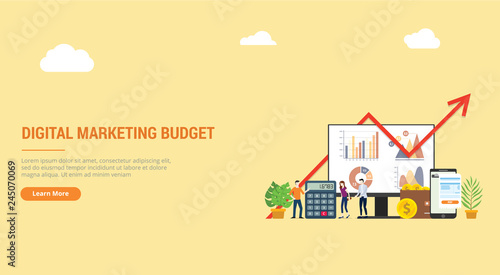 website design landing page ui ux for digital marketing budget financial campaign for advertising team people working together with graph and chart - vector