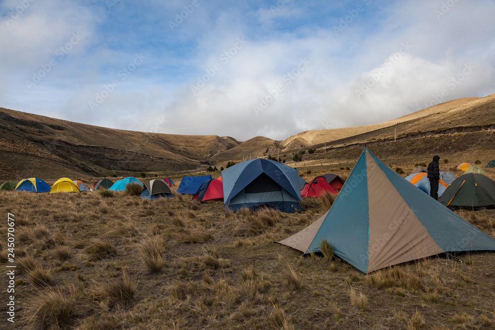 Camp with tents of various colors