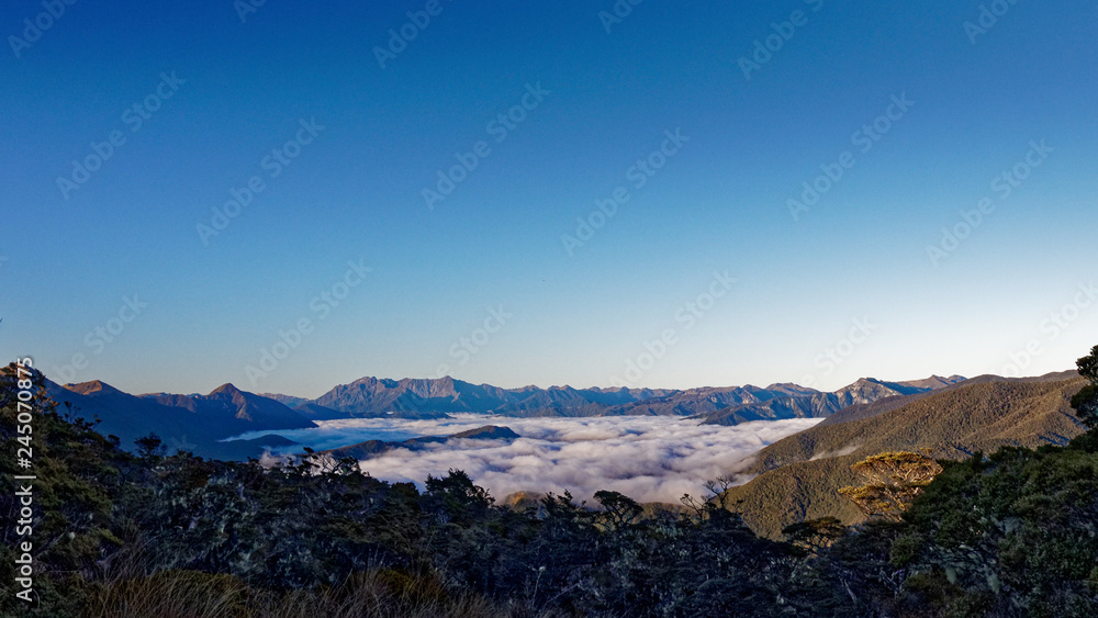 Cloud inversion over the tablelands, Kahurangi National Park, New Zealand.