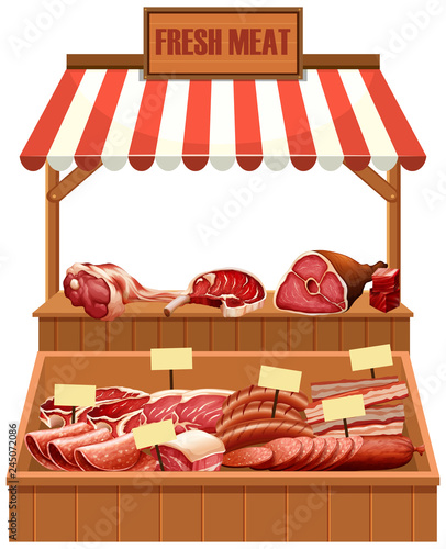 Isolated fresh meat stall