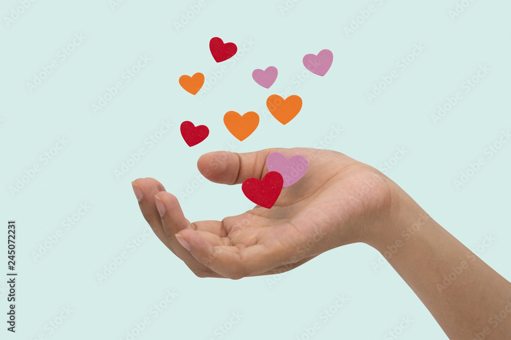 Flying hearts from hands, Valentine's Day, love concept, Flying hearts from hands, Valentine's Day, love concept,