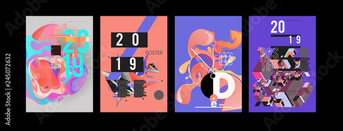 2019 New Poster and Cover Design Template for Magazine. Trendy Vector Typography and Colorful Illustration Collage for Cover and Page Layout Design Template in eps10.
