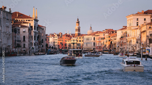 Gondolas and Boats in Grand Canal (Venice, IT)