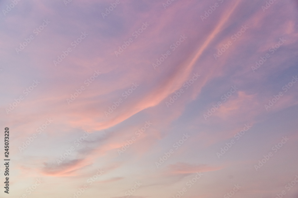 Photo of the sky at sunset. Clouds of lilac color. Sri Lanka.
