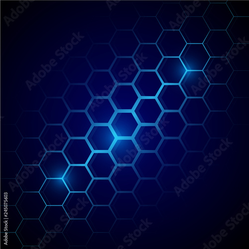 Futuristic blue honeycomb pattern. Hexagonal conceptual background