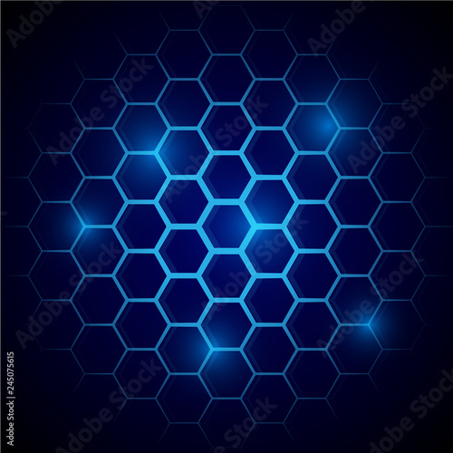Futuristic blue honeycomb pattern. Hexagonal conceptual background
