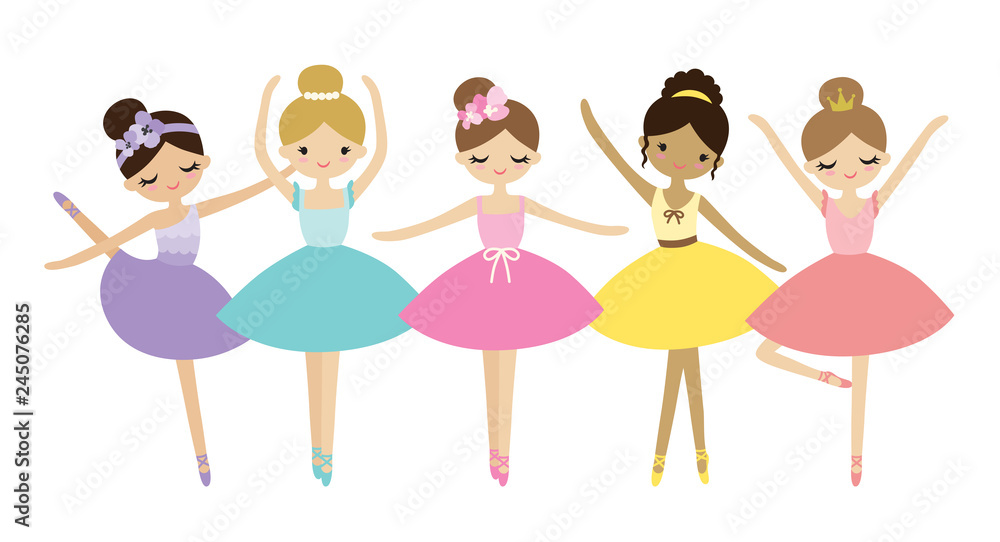 Vector illustration of cute dancing little ballerinas. Prima ballerinas in  tutu ballet costumes. Stock Vector | Adobe Stock