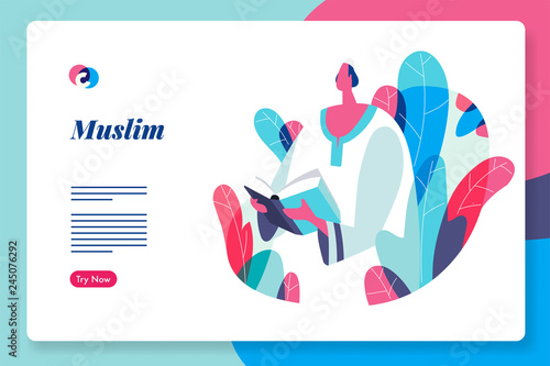 Recitation event in Muslim community. vector illustration