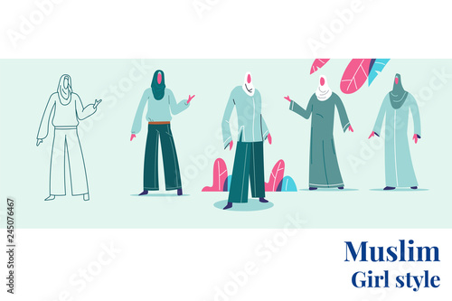 Muslim girl woman style. vector illustration