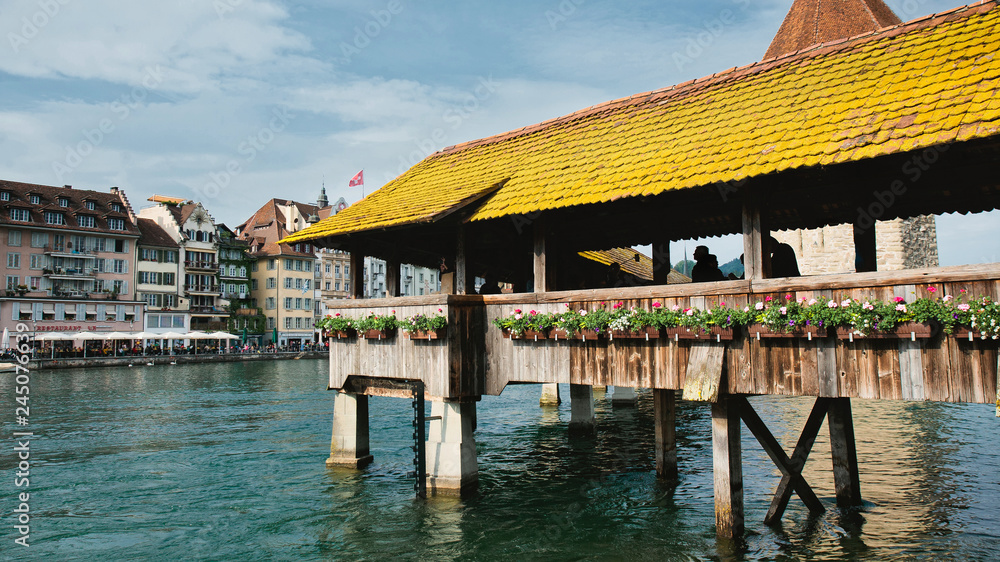 Chapel Bridge Detail in Lucerne, Swiss 