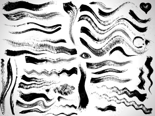 vector set of grunge curves strokes, dry brush effect