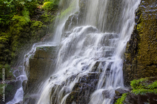 Closeup view at a water stream of Fairy Falls at Columbia River Gorge