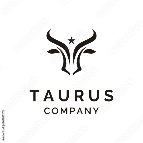 Longhorn Buffalo Cow Bull Head with Texas Lone Star for Toro Taurus Cattle Ranch Farm Countryside logo design