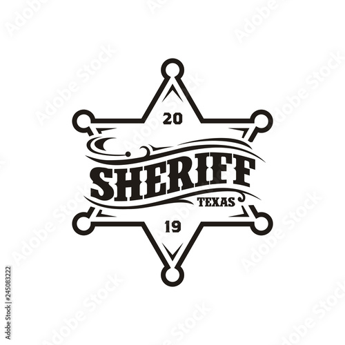 Vintage Retro Sheriff Star Ranger Badge Emblem Typography Country Western Cowboy logo design photo