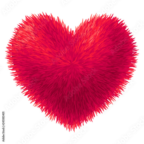 Vector red fur heart isolated on white background