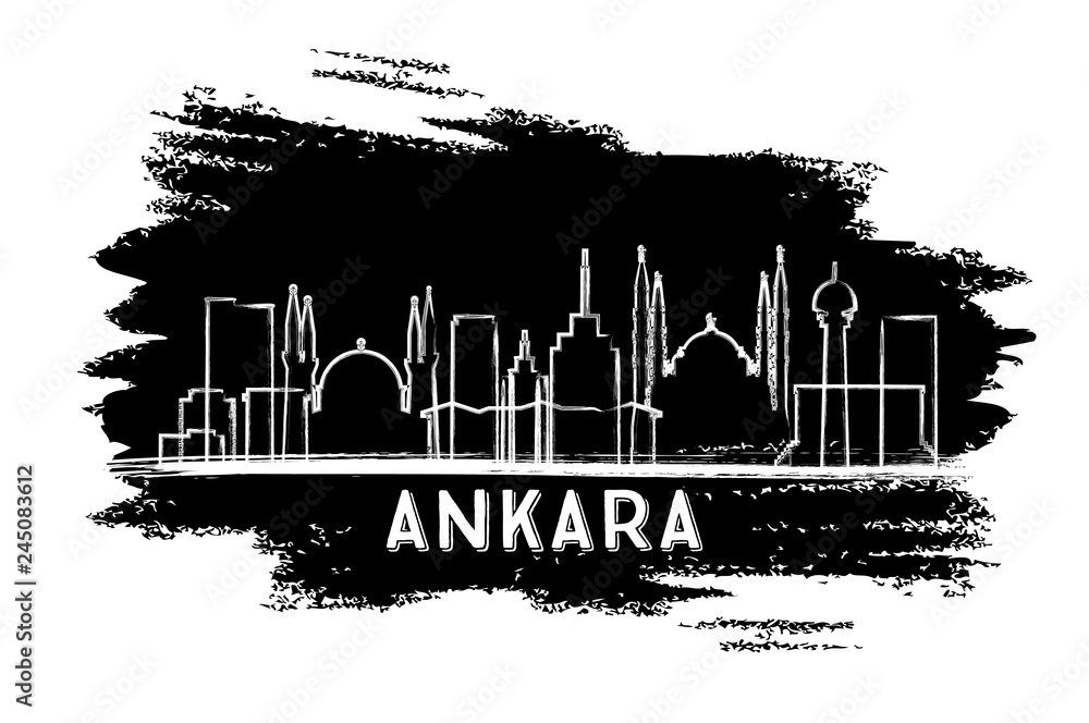 Ankara Turkey City Skyline Silhouette. Hand Drawn Sketch.